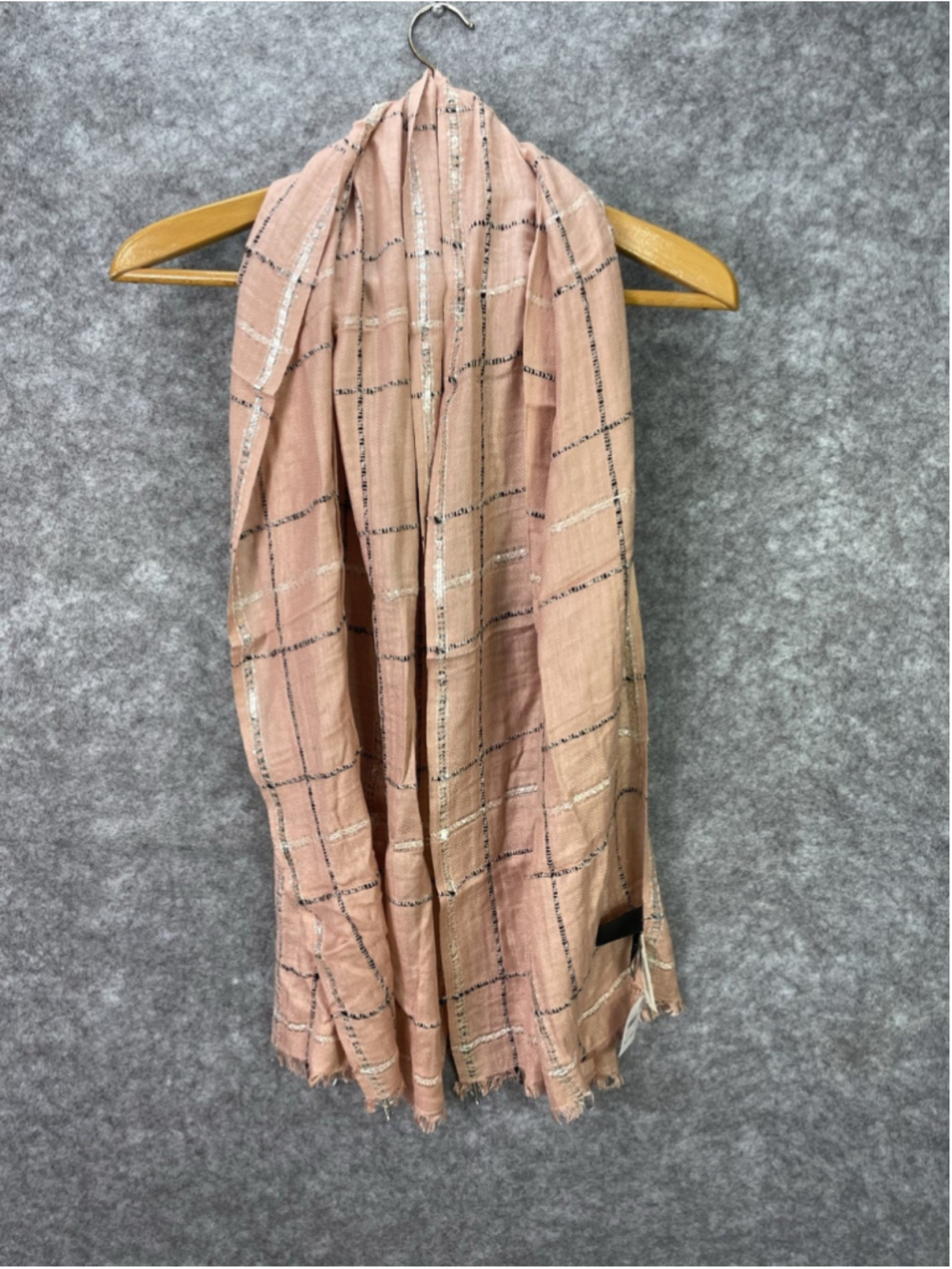 Ann Taylor Scarf Womens Pink Check Sequin Rectangle Shawl Lightweight Fringe